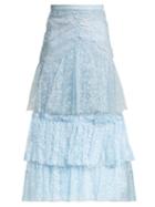 Matchesfashion.com Rodarte - Tiered Ruffled Lace Midi Skirt - Womens - Blue Print
