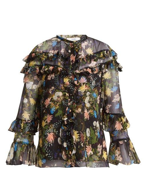 Matchesfashion.com Erdem - Margery Mariko Meadow Print Silk Chiffon Blouse - Womens - Black Multi