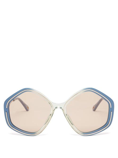 Chlo - Kheene Oversized Acetate Sunglasses - Womens - Blue Multi