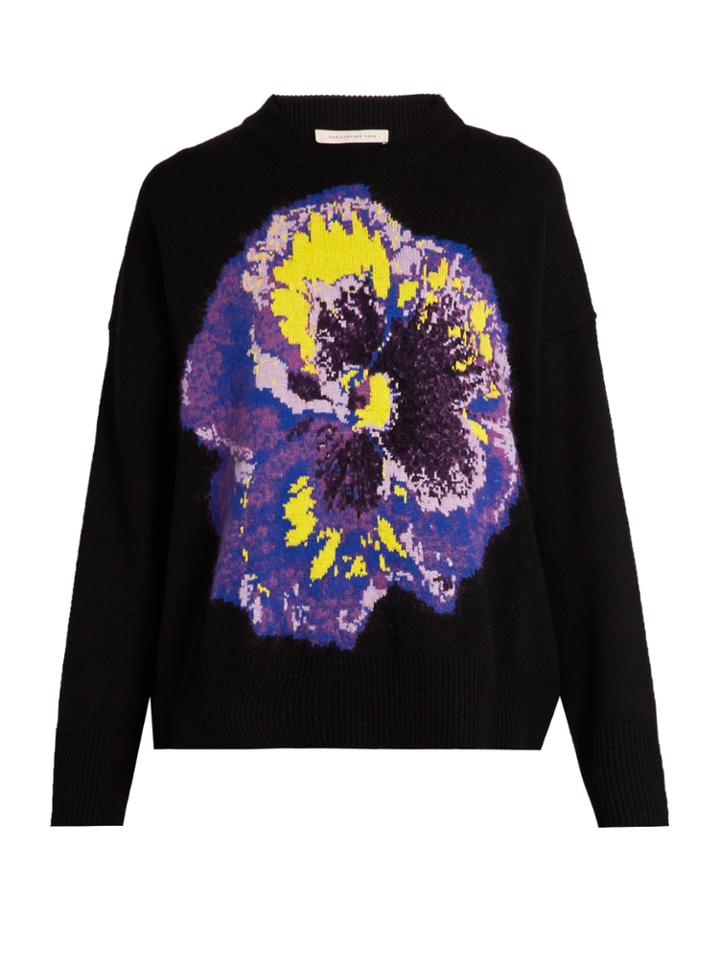 Christopher Kane Pansy-intarsia Wool-blend Sweater