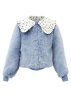 Shrimps - Lara Printed-collar Faux-fur Jacket - Womens - Blue