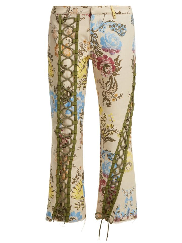 Marques'almeida Lace-up Floral-jacquard Trousers