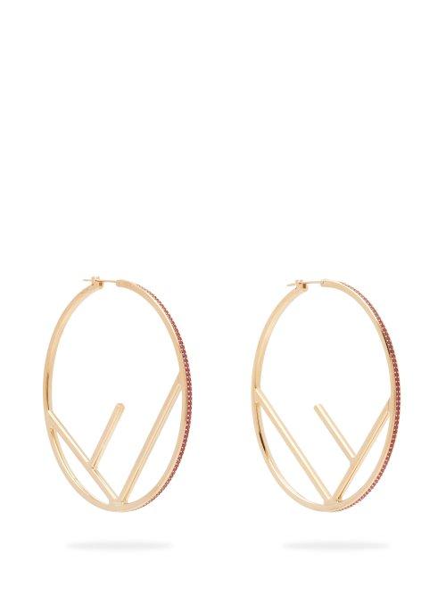Matchesfashion.com Fendi - F Is Fendi Crystal Embellished Hoop Earrings - Womens - Pink