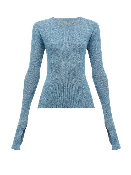 Matchesfashion.com Lanvin - Extra Long Sleeves Lurex Sweater - Womens - Light Blue
