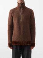 Raf Simons - Half-zip Chenille-trim Sweater - Mens - Brown
