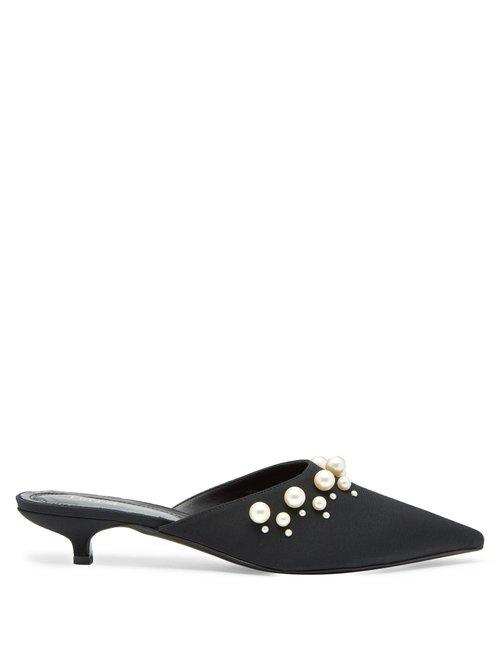Matchesfashion.com Erdem - Fari Faux Pearl Embellished Faille Mules - Womens - Black