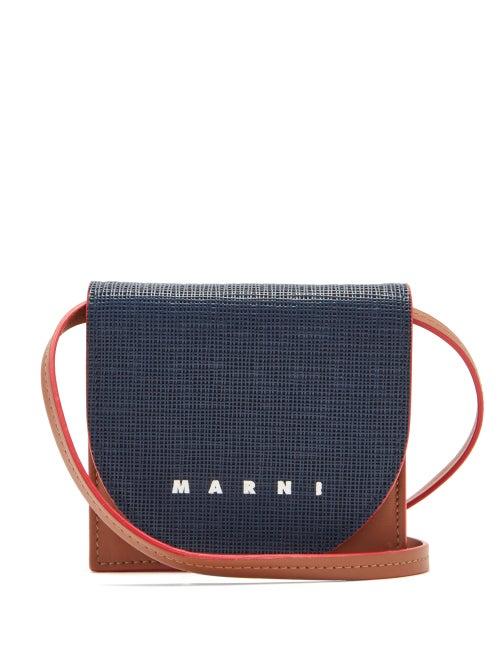 Matchesfashion.com Marni - Logo-print Leather Mini Cross-body Bag - Mens - Navy