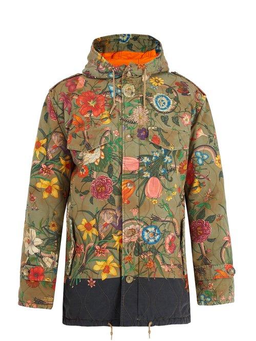Matchesfashion.com Gucci - Floral Print Quilted Cotton Parka - Mens - Khaki