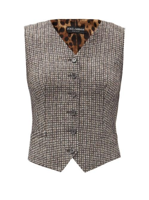 Matchesfashion.com Dolce & Gabbana - Houndstooth And Leopard-print Waistcoat - Womens - Grey Multi