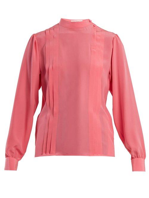 Matchesfashion.com Valentino - Pleated Silk Crepe De Chine Blouse - Womens - Pink