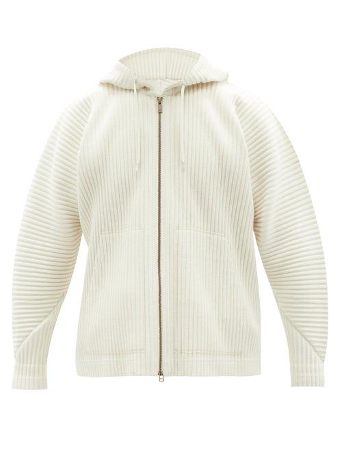 Homme Pliss Issey Miyake - Technical-pleated Zipped Hooded Sweatshirt - Mens - Ivory