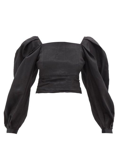 Batsheva - Bretagne Puff-sleeve Cropped Rep Top - Womens - Black
