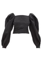 Batsheva - Bretagne Puff-sleeve Cropped Rep Top - Womens - Black