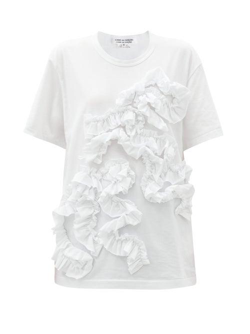 Matchesfashion.com Comme Des Garons Comme Des Garons - Ruffle-appliqu Cotton-jersey T-shirt - Womens - White