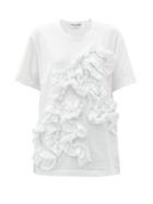 Matchesfashion.com Comme Des Garons Comme Des Garons - Ruffle-appliqu Cotton-jersey T-shirt - Womens - White