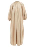 Matchesfashion.com Marrakshi Life - Gathered-neck Cotton-blend Maxi Dress - Womens - Beige