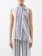 Zeus + Dione - Aelo Tie-neck Jacquard Silk-blend Top - Womens - Blue Ivory
