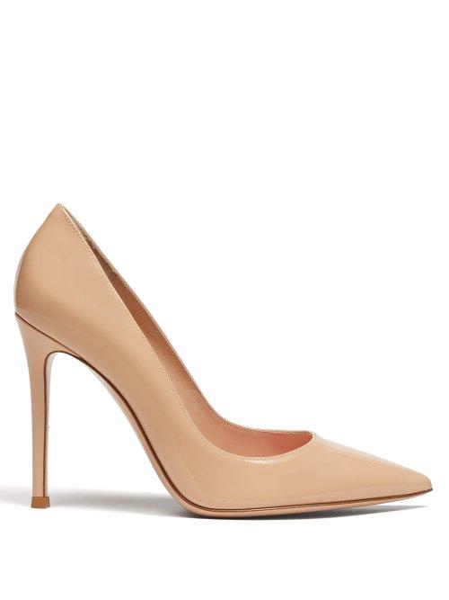 Matchesfashion.com Gianvito Rossi - Gianvito 105 Point Toe Patent Leather Pumps - Womens - Nude