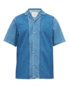 Matchesfashion.com King & Tuckfield - Panelled Denim Bowling Shirt - Mens - Blue