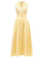 Matchesfashion.com Gl Hrgel - Belted Linen-jacquard Shirt Dress - Womens - Yellow