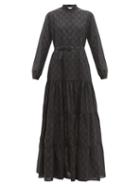 Matchesfashion.com Gucci - Gg Broderie Anglaise Cotton Blend Maxi Dress - Womens - Black