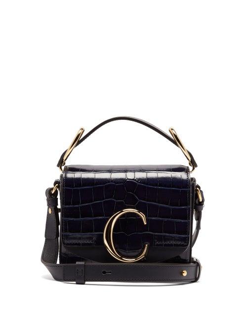 Matchesfashion.com Chlo - The C Mini Crocodile Effect Leather Shoulder Bag - Womens - Navy