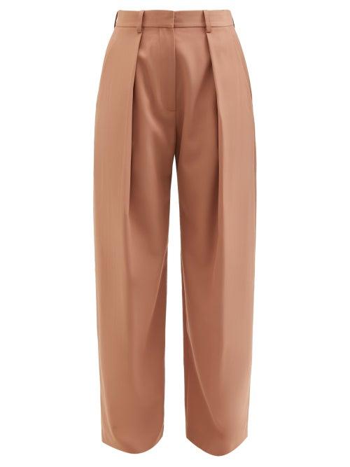 Victoria Beckham - Wide-leg Pleated Twill Trousers - Womens - Camel