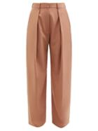 Victoria Beckham - Wide-leg Pleated Twill Trousers - Womens - Camel