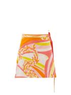 Matchesfashion.com Emilio Pucci - Lilly-print Wraparound Cotton Mini Skirt - Womens - Orange Print