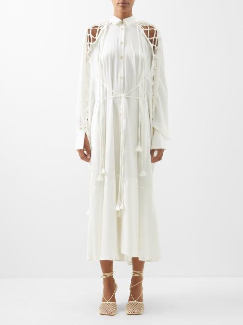 Palmer/harding Palmer//harding - Sutured Lace-up Satin Shirt Dress - Womens - Ivory