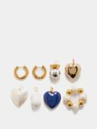 Timeless Pearly - Set Of Three Mismatched Gold-plated Earrings - Womens - Blue White