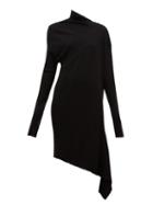 Matchesfashion.com Marques'almeida - Draped Asymmetric Knitted Merino Wool Dress - Womens - Black