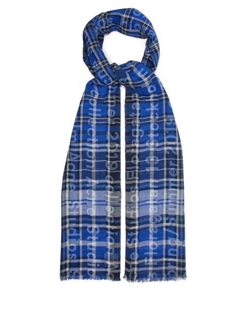 Matchesfashion.com Acne Studios - Logo Print Checked Cotton Twill Scarf - Womens - Blue