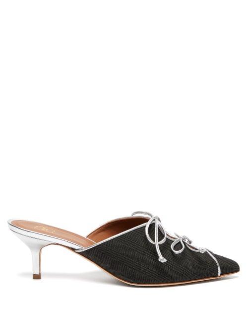 Matchesfashion.com Malone Souliers - Victoria Lace Up Herringbone Mules - Womens - Dark Green