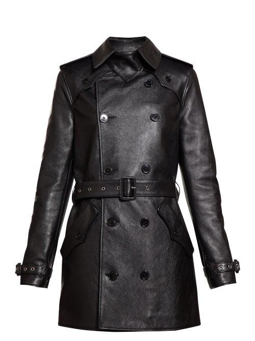 Matchesfashion.com Saint Laurent - Double Breasted Leather Trench Coat - Womens - Black