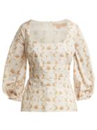 Matchesfashion.com Brock Collection - Orrechino Floral Print Panelled Cotton Top - Womens - White Multi