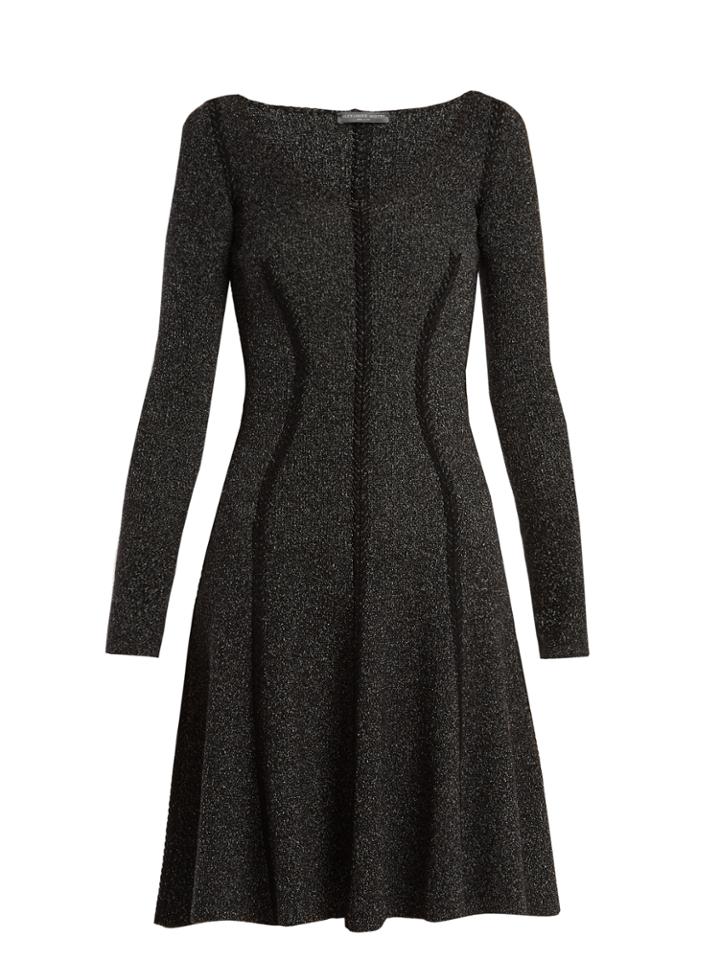 Alexander Mcqueen Speckled Flared-skirt Ribbed-knit Dress