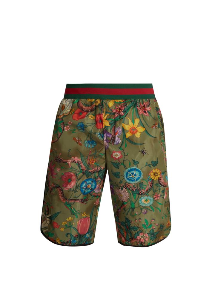 Gucci Floral Snake-print Long-line Swim Shorts