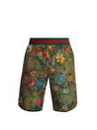 Gucci Floral Snake-print Long-line Swim Shorts