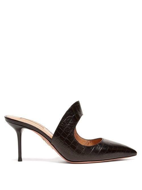 Matchesfashion.com Aquazzura - Forever 75 Cut Out Crocodile Effect Leather Mules - Womens - Black