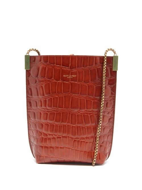 Saint Laurent - Suzanne Crocodile-effect Leather Shoulder Bag - Womens - Brown