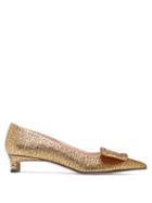 Matchesfashion.com Emilia Wickstead - Viviene Buckle Point-toe Lam-jacquard Pumps - Womens - Gold