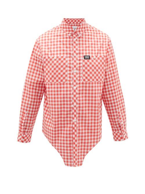Matchesfashion.com Burberry - Elongated-hem Cotton-gingham Shirt - Mens - Red