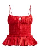 Matchesfashion.com Khaite - Dangy Smocked Peplum Cotton Top - Womens - Red