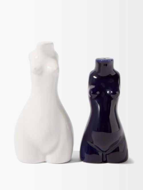 Anissa Kermiche - Body Earthenware Salt And Pepper Shakers - Navy Multi
