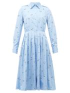 Matchesfashion.com Prada - Crystal Embellished Pleated Cotton Shirtdress - Womens - Light Blue
