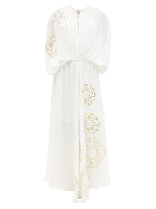 Ladies Beachwear Themis Z - Kyma-print Silk Crepe De Chine Maxi Tunic Dress - Womens - White