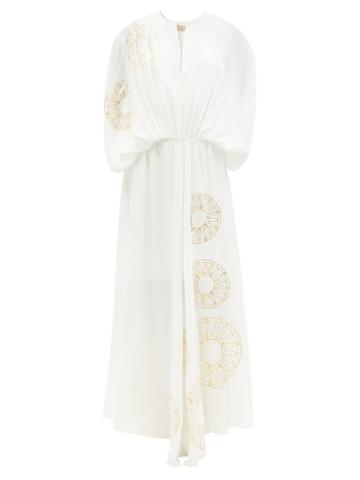 Ladies Beachwear Themis Z - Kyma-print Silk Crepe De Chine Maxi Tunic Dress - Womens - White