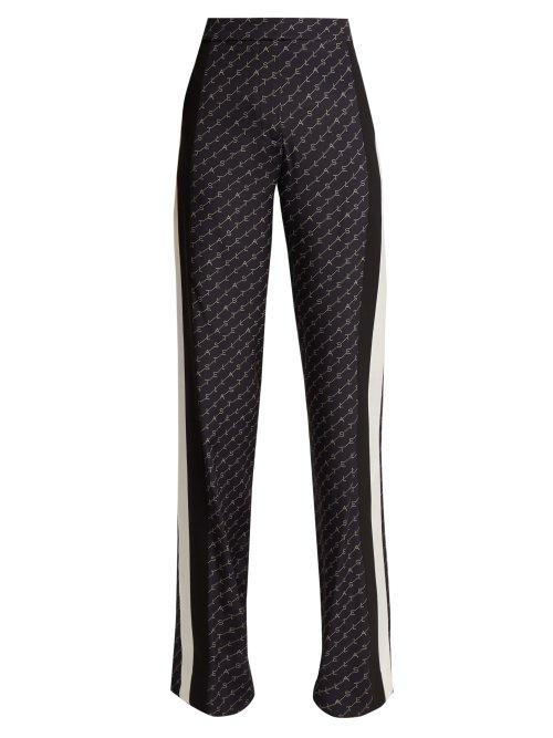 Matchesfashion.com Stella Mccartney - Side Stripe Logo Print Silk Trousers - Womens - Navy Multi