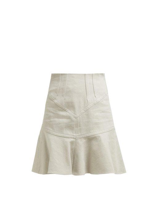 Matchesfashion.com Isabel Marant - Kelly Flared Cotton Blend Skirt - Womens - Beige